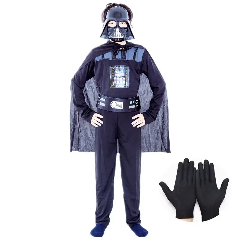 Boys Classic Darth Vader Movie Mask Costume – Printed Cape Armor Onesie for Halloween Kids Fantasy Cosplay