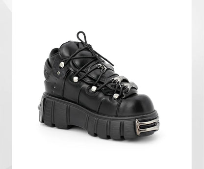 2024 New Punk Style Women's Platform Shoes – 6CM Lace-Up Gothic Ankle Boots with Metal Decor