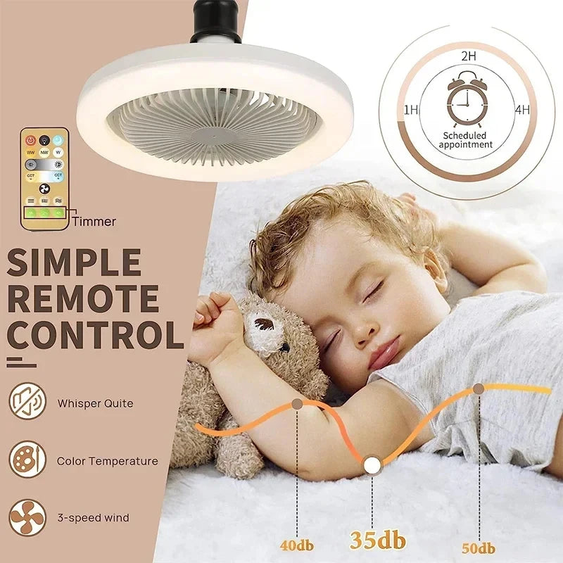 Smart 3-in-1 Ceiling Fan Light E27 Adapter - Remote Control Lighting Base for Bedroom & Living Room, 85-265V