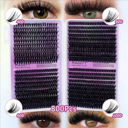 MJ DIY Lash Extensions Kit – 640pcs Wispy Lash Clusters 80D/100D, Mix 9-18mm Individual Cluster Eyelash Extensions