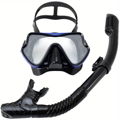 Tempered Glass Diving Mask & Snorkel Set - Panoramic Adult Scuba & Swimming Snorkeling Gear