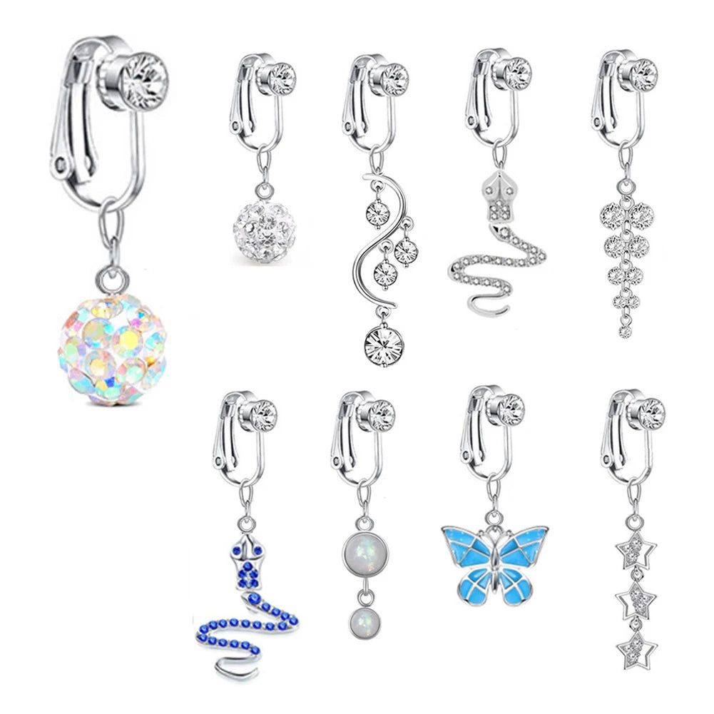Faux Snake Belly Ring – Fake Clip-On Umbilical Navel Piercing, Belly Button & Cartilage Body Jewelry