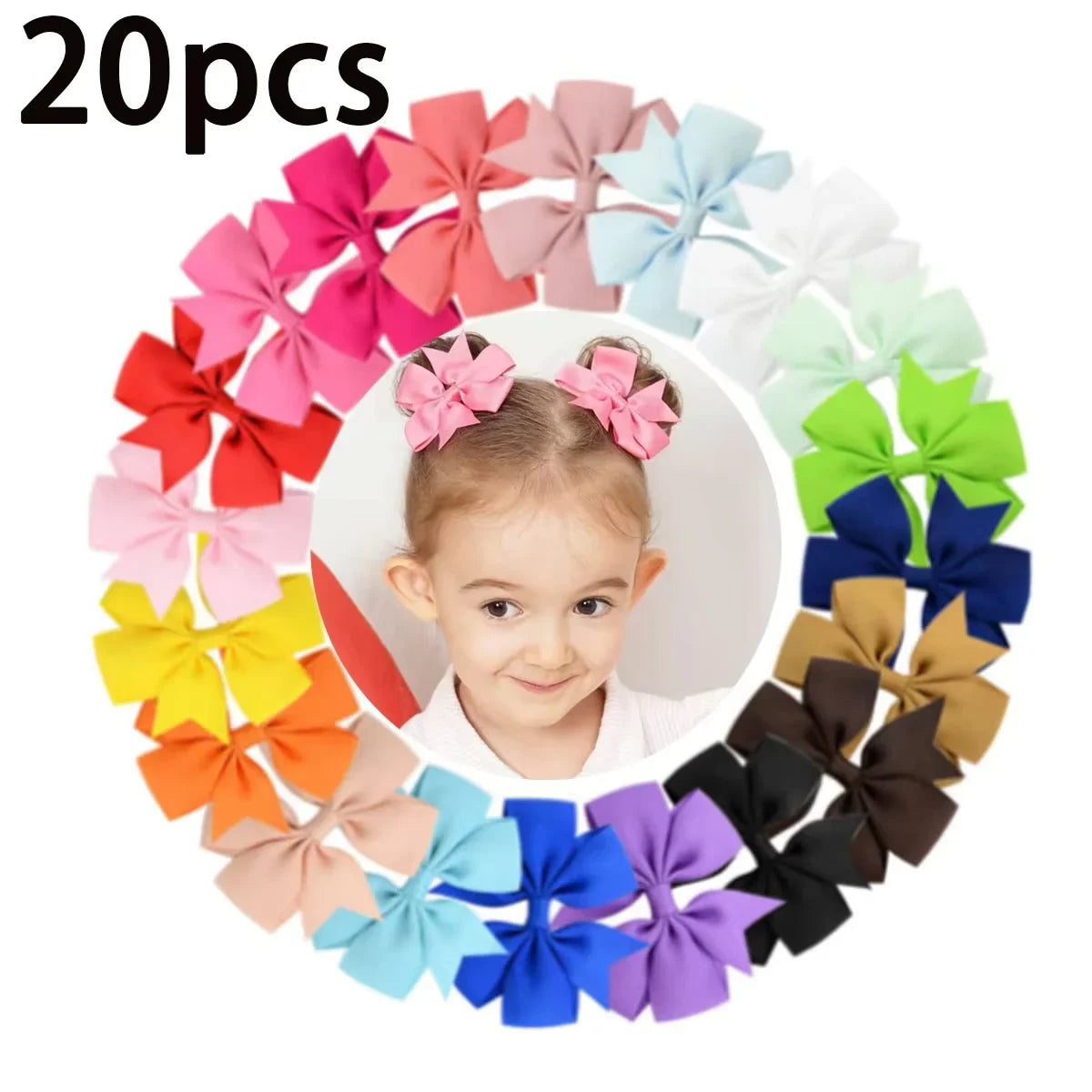 20/40PCS Sweet Candy Color Bow Hair Clip Set – Cute Ribbon Hairpins for Baby Girls & Kids Hair Accessories Gift