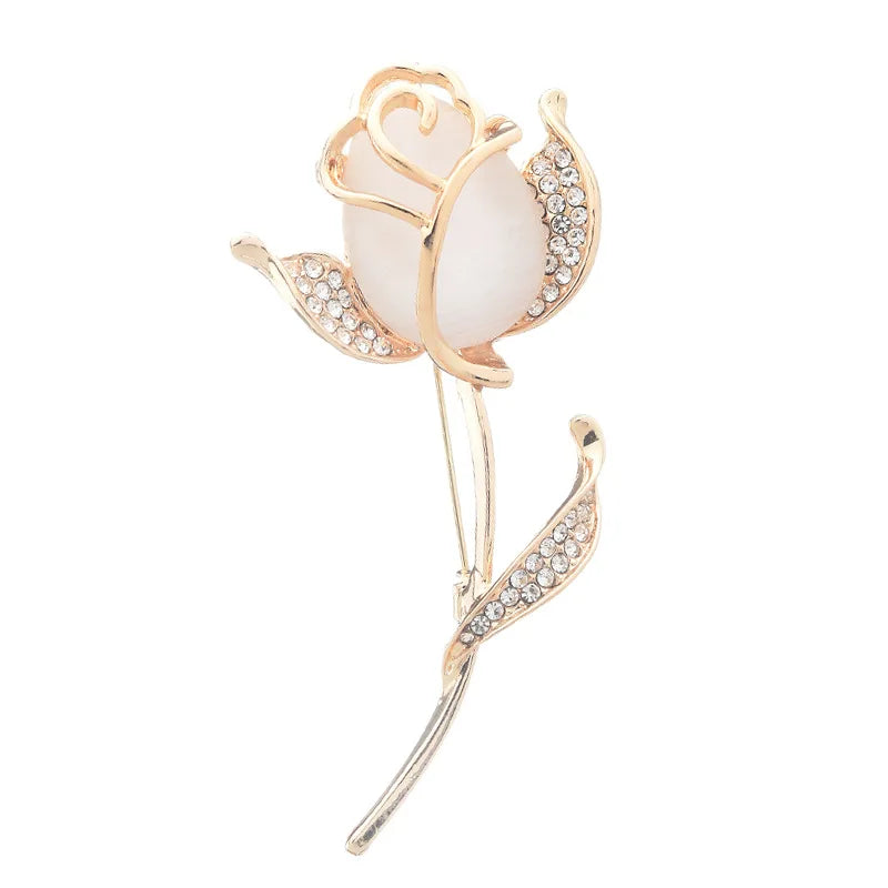 Luxury Tulip Flower Brooch Pin with White Stone – Elegant Rose Floral Jewelry for Women (2023 Design)