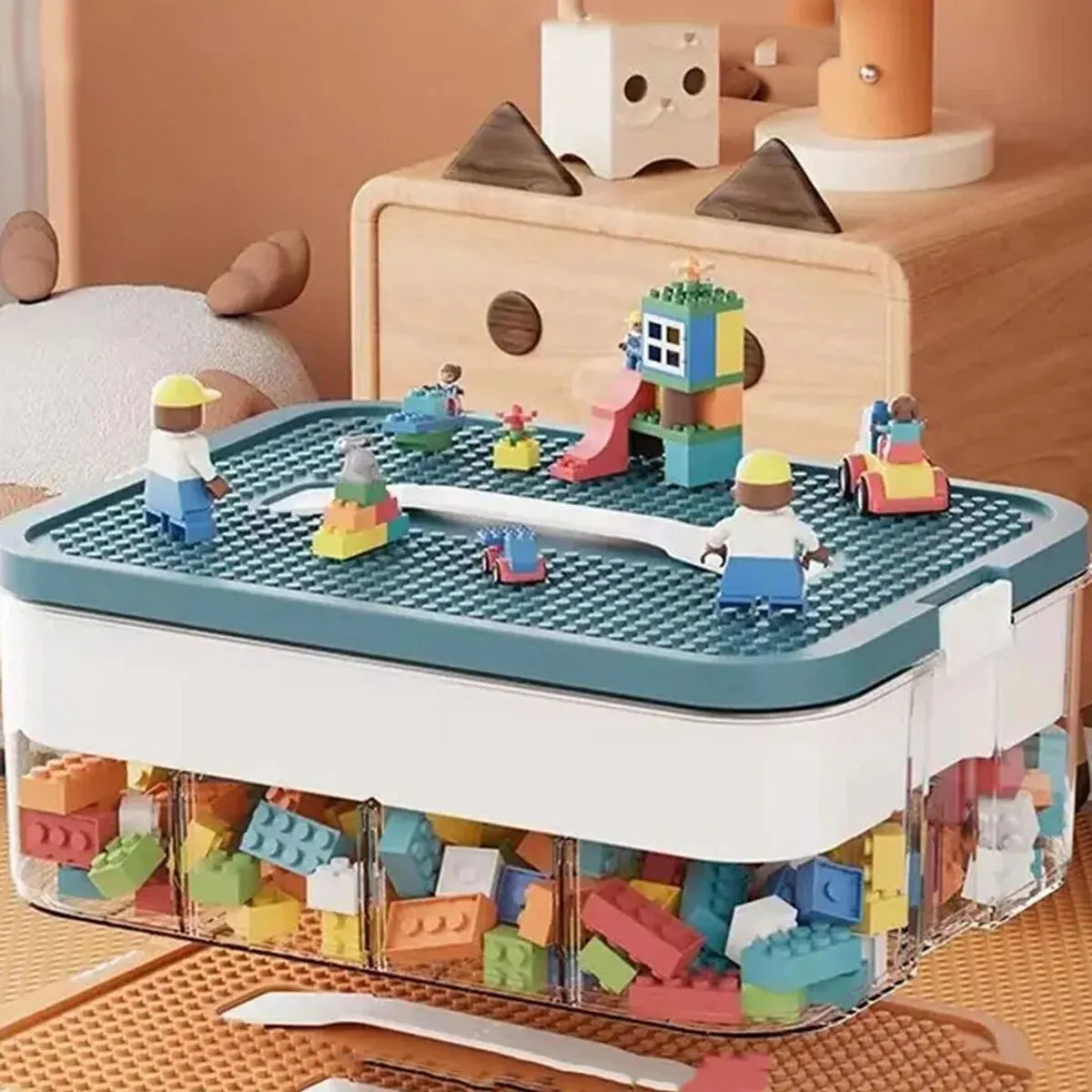 Stackable Kids Building Blocks Storage Box with Handle – Adjustable Organizer for Toys, Cosmetics & Sundries