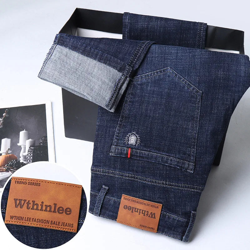 Men’s All-Match Brand Trousers – High-Quality Business Casual High Waist Denim Jeans for All Seasons
