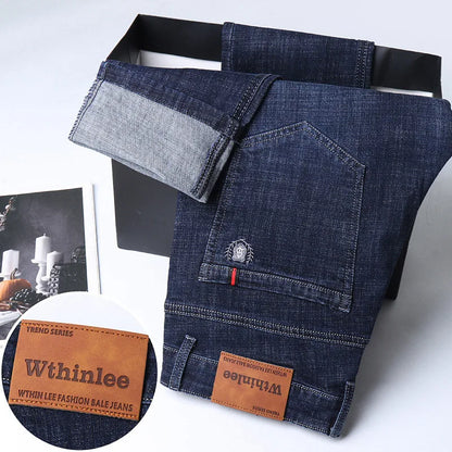 Men’s All-Match Brand Trousers – High-Quality Business Casual High Waist Denim Jeans for All Seasons