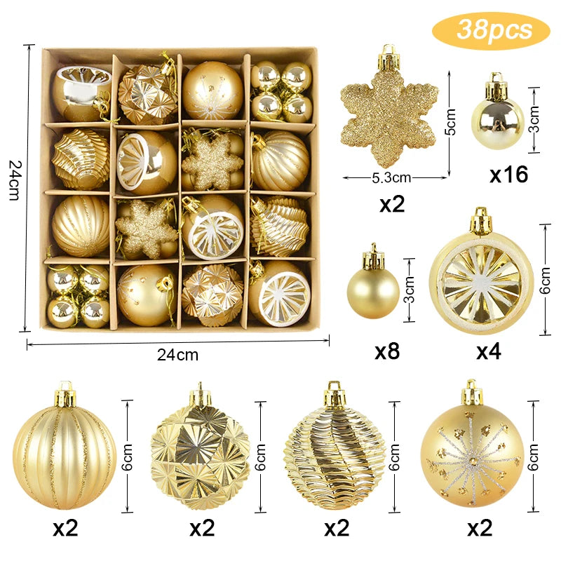 Christmas Ball Ornament Set – Large Xmas Tree Hanging Pendants with Snowflake Design for Home Decor & 2025 New Year Party Gifts