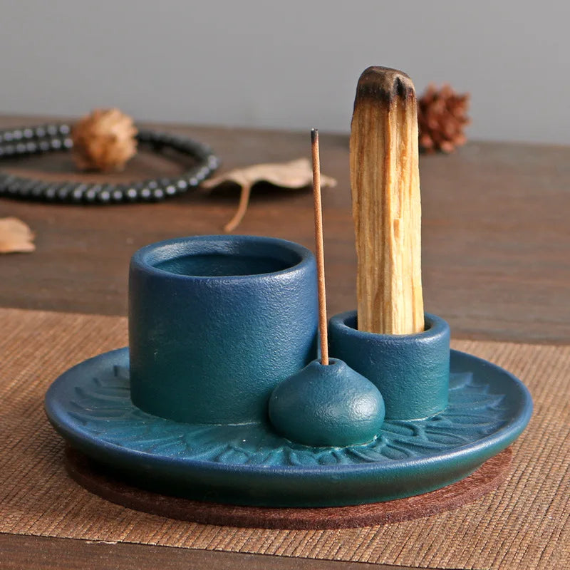 Ceramic Palo Santo Sticks Holder – 4 in 1 Incense Burner, Sage Holder & Ash Catcher Tray for Meditation & Yoga Room