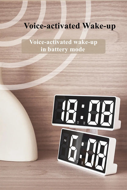 Acrylic/Mirror Digital Alarm Clock - Voice Control, Battery Powered Table Clock with Snooze & Night Mode - 12/24H LED Electronic Clocks