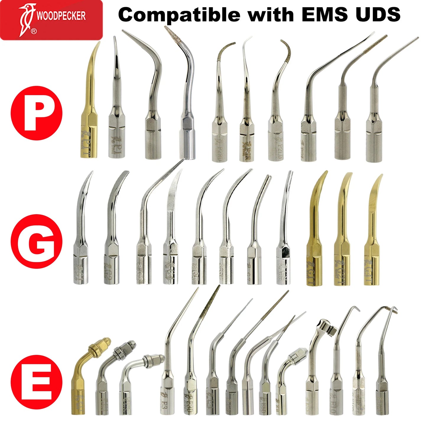 Woodpecker Dental Scaler Tips – Ultrasonic Tooth Cleaning, Endo & Perio Scaling Tips, Fit EMS UDS Scaler Handpiece