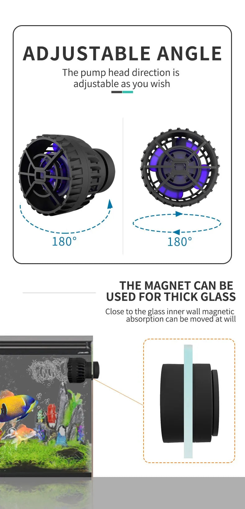 ZKSJ Mini Slim 2000/3000 Aquarium Wave Maker – 3rd Gen Circulation Pump with 3 Wave Patterns, No Controller
