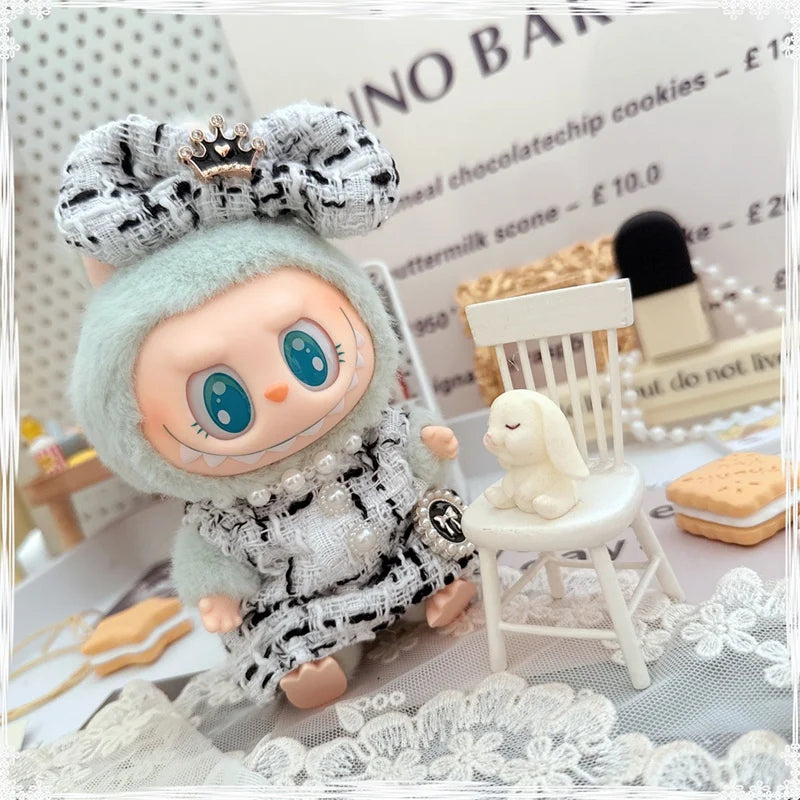 17cm Labubu Doll Accessories - Luxury Sweet Woolen Suit, Crossbody Bag & Princess Shoes Set