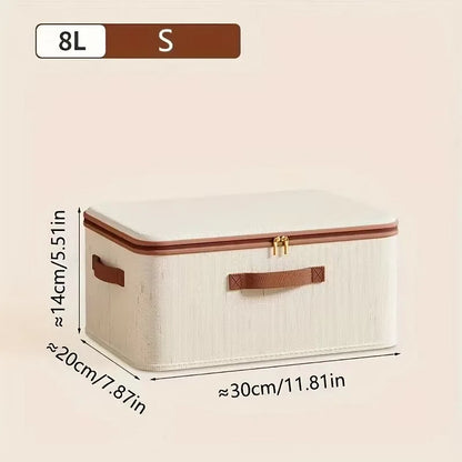 Large Household Storage Box – Heavy-Duty Hard Shell Cotton Linen Organizer with Zipper Lid for Clothes, Toys & Blankets