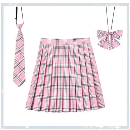 Women’s Plaid Pleated Skirt with Bowtie – XS-5XL Harajuku Preppy Mini Japanese School Uniform, Summer Kawaii Jupe