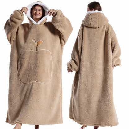 Extra Long Wearable Blanket - Winter Flannel Hooded Blanket with Full Sleeves, Cozy Soft Throw for Men and Women