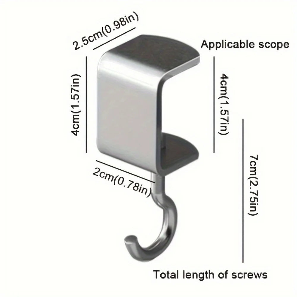 2PCS 360° Rotatable Steel Table Hooks | Detachable Non-Destructive Installation for Office & Dorm Desks