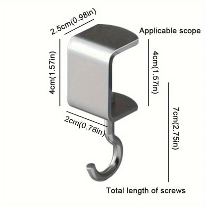 2PCS 360° Rotatable Steel Table Hooks | Detachable Non-Destructive Installation for Office & Dorm Desks