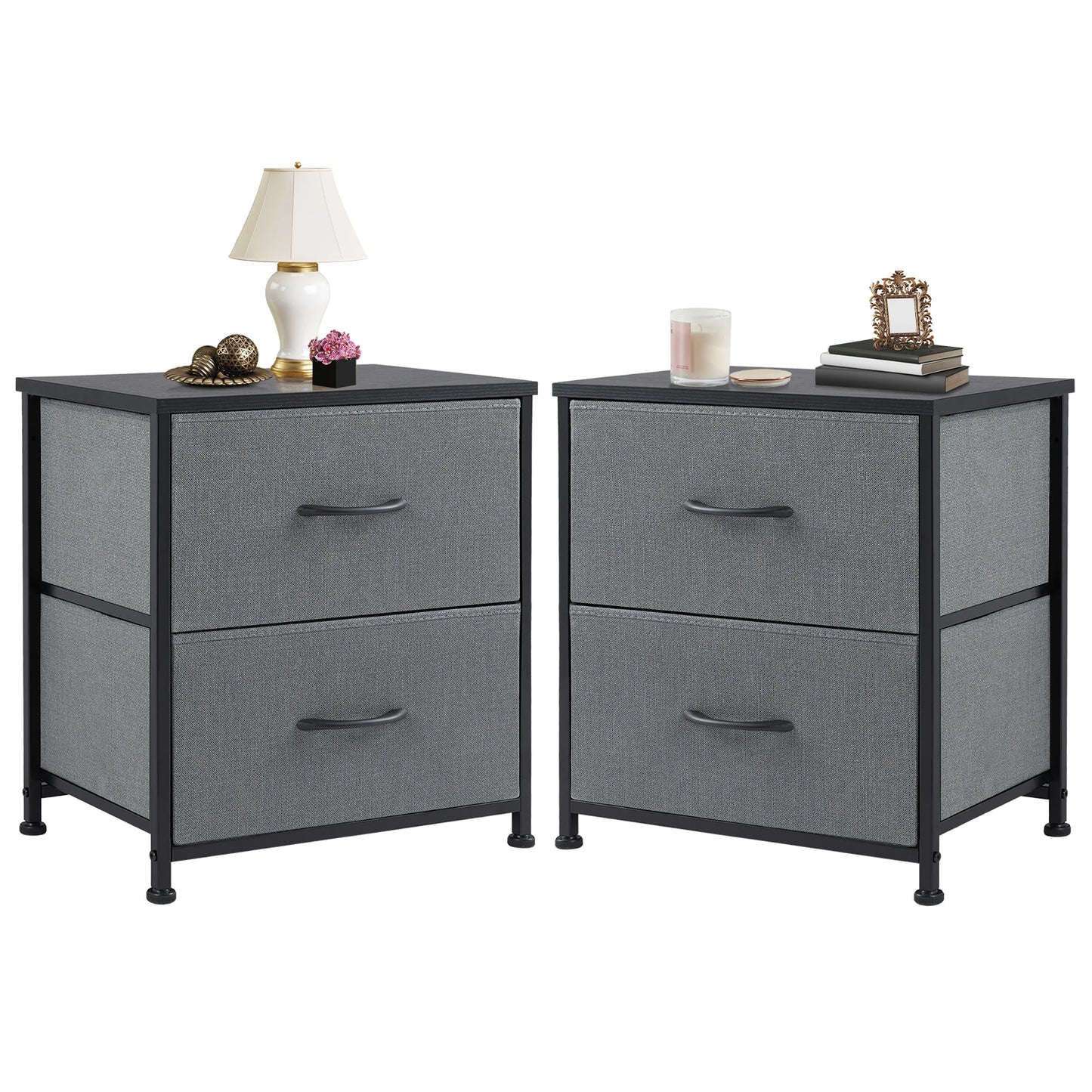 Nightstand Bedside Table – Coffee, Sofa & Tea Table with 2 Fabric Drawers for Bedroom Storage & Clothes Display