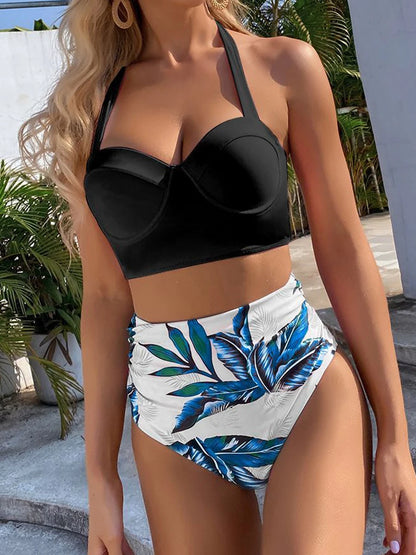Women’s Butterfly Print Push Up Bikini Set - High Waist Padded Swimsuit for Summer Beachwear