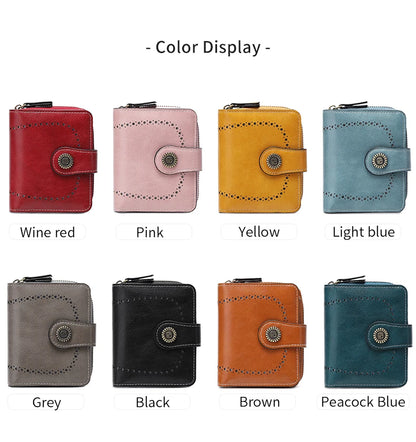 Retro Hollow-Out Short Purse for Women – Multi-Card Zipper Wallet, European & American Fashion Design