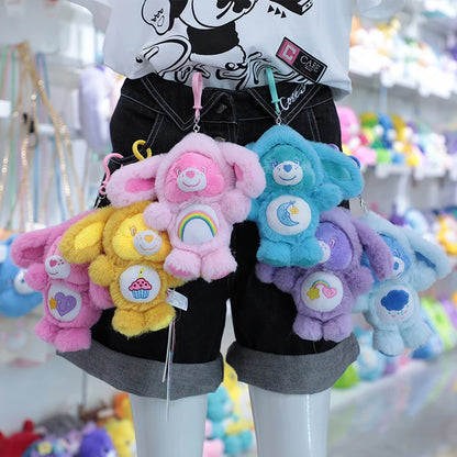 Care Bears Plush Keychain - 17cm Rabbit Ear Hood Furry Cartoon Bag Charm
