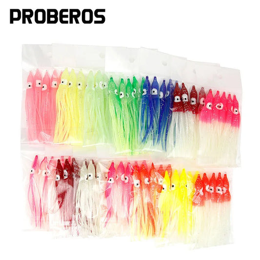 PRO BEROS 5Pcs Luminous Octopus Fishing Lures - Silicone Squid Skirts Glow Bait for Tuna Trolling & Sea Jigging