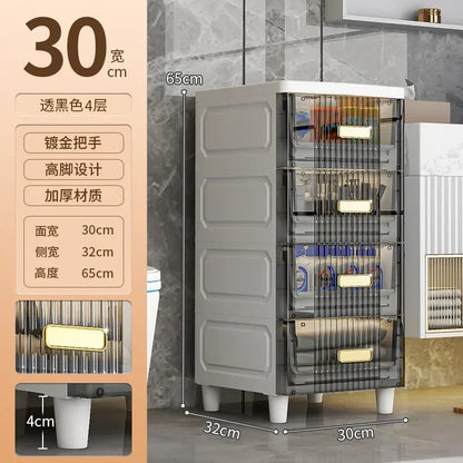 Transparent Bathroom Storage Cabinet – Luxury Visible Light Floor-Mounted Dustproof Narrow Organizer