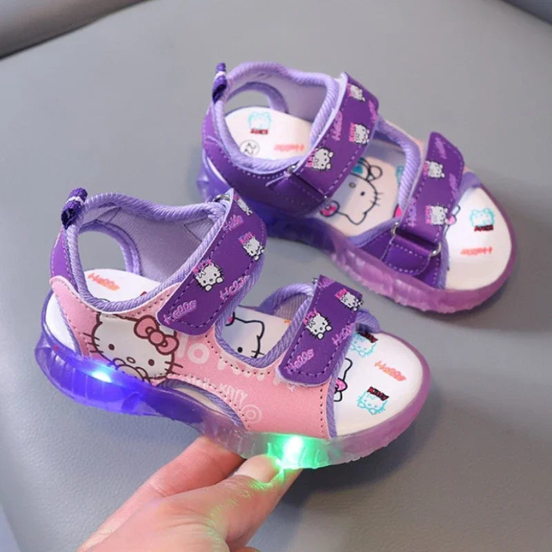 2024 Summer Baby Girls LED Hello Kitty Sandals — Cute Anti-Slip Beach & Outdoor Shoes