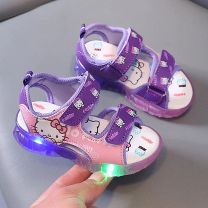 2024 Summer Baby Girls LED Hello Kitty Sandals — Cute Anti-Slip Beach & Outdoor Shoes