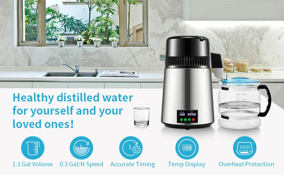 SucceBuy 4L Water Distiller – Home Purifier with 1L/H Distilling Speed & Touch Screen