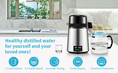 SucceBuy 4L Water Distiller – Home Purifier with 1L/H Distilling Speed & Touch Screen