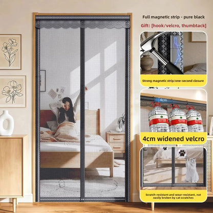 Magnetic Mosquito-Proof Door Curtain - Fiberglass Mesh Fly Screen with Full Magnetic Strips & Self-Adhesive Design