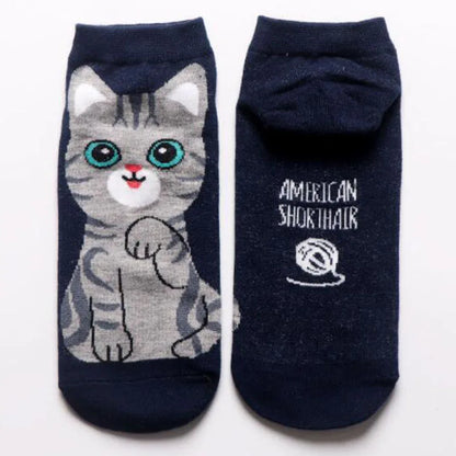 5 Pairs Women's Cute Cartoon Cat Ankle Socks - Breathable & Stylish for Everyday Wear