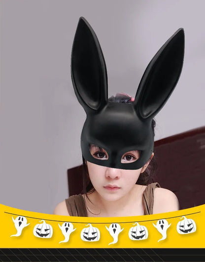Black and White Rabbit Mask - Halloween Party Decoration, Long Ears Bunny Mask for Costume and Cosplay