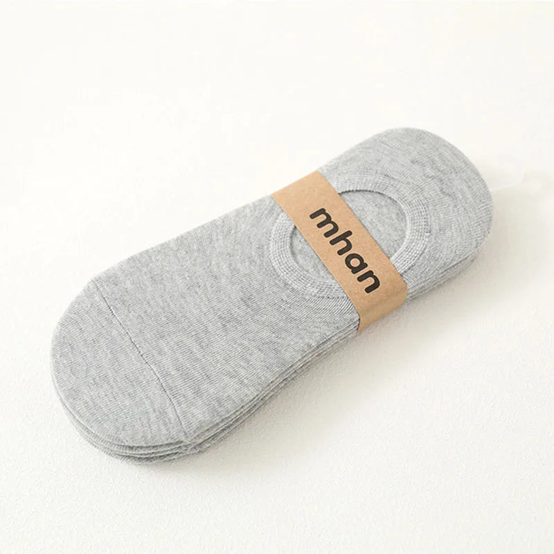 5 Pairs Women's Silicone Invisible Boat Socks - Summer Solid Color Ankle Socks, Soft Cotton Slipper, Size 35-40 EUR
