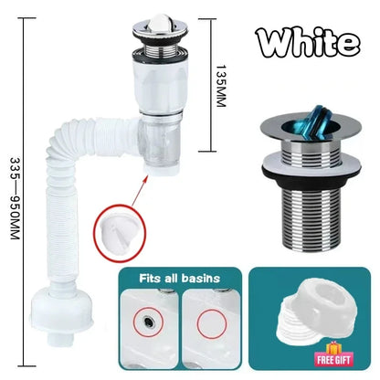 Flip-Top Kitchen Sink Drain with Retractable Deodorizing Filter - Anti-Clogging Flexible Downspout Bathroom Sink Accessory