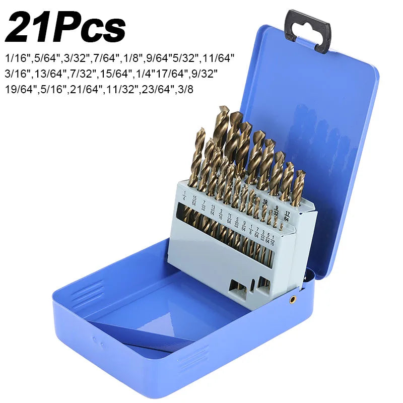 M35 Cobalt Drill Bit Set – High-Speed Steel Jobber Length Twist Drill Kit for Hardened Metal, Stainless Steel, Iron, Wood & Plastic