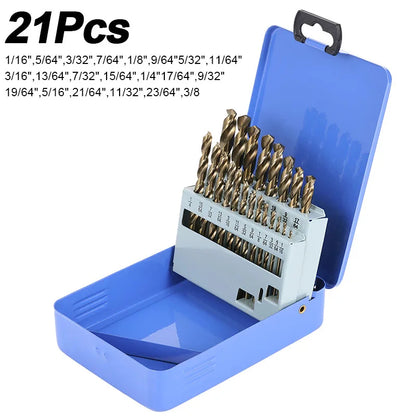 M35 Cobalt Drill Bit Set – High-Speed Steel Jobber Length Twist Drill Kit for Hardened Metal, Stainless Steel, Iron, Wood & Plastic