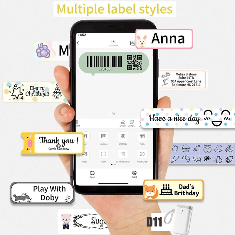 NIIMBOT D11 Portable Thermal Label Maker | Wireless No-Ink Printing Machine for Home & Office