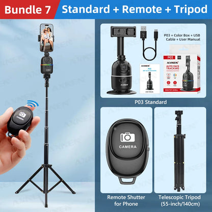Smart Auto Face Tracking AI Gimbal – 360° Desktop Vlog Stabilizer for Smartphone & Action Camera (Tripod Optional)