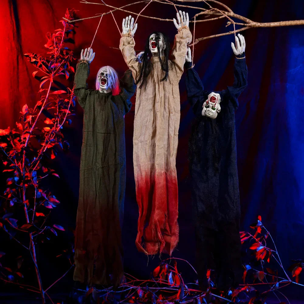 Halloween Hanging Ghost Decoration — Movable Skeleton Horror Prop with Long Hair for Haunted House and Bar 2025