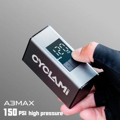 CYCLAMI A3 MAX Aluminum Electric Bike Pump — 150 PSI Portable Rechargeable Tire Inflator for Schrader & Presta Valves