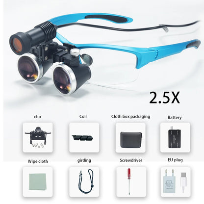 Dental Loupes 2.5X/3.5X Magnification – Binocular Magnifier with 5W Headlight & Cloth Packaging for Medical & Lab Use