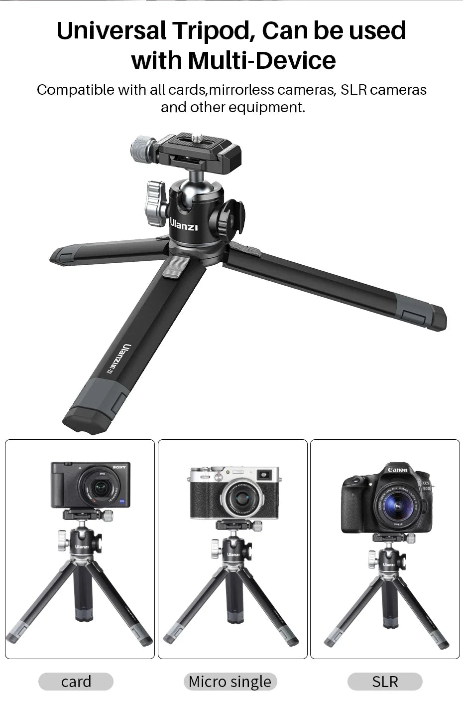 Ulanzi MT-24 Vlog Lite Metal Tripod – Extendable Monopod with Ballhead, Cold Shoe, Arca Quick Release, 1/4" Mount, 2.5KG Max Load