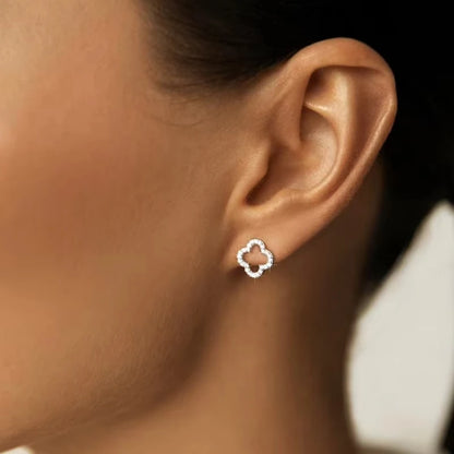 Women’s Leaf Hollow Zircon Stud Earrings – Elegant Triple Flower Fashion Jewelry for Party & Gift