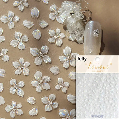 Floral Nail Art Stickers - White Rose Lily Daisy Peony Cherry Blossom & Magnolia Manicure Decals for DIY Nails