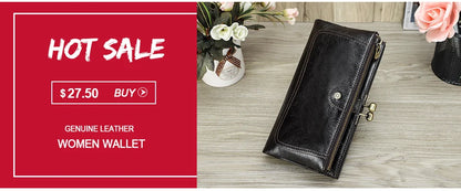 Women's Genuine Leather Long Wallet – Fashion Clutch with Coin Purse, Card Holder & Phone Pocket by Contact's