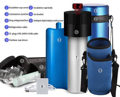 LCD Insulin Cooler Flask – Portable Outdoor Mini Vacuum Refrigerator for Medicine and Beverage Storage, Drug Cooler Fridge
