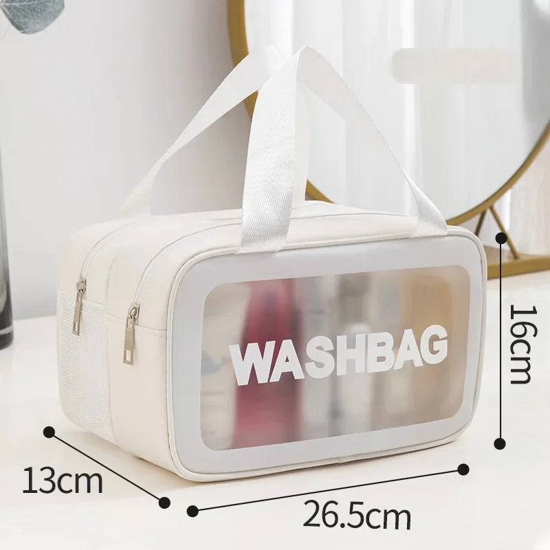 Waterproof Large Capacity Travel Cosmetic Bag – Portable Shower Makeup Organizer with Separate Wet & Dry Compartments